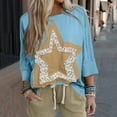 thumbnail image 1 of Spring Tops for Women Viikei Womens Tops Clearance under $10,Solid Color Patchwork Star Women's Top Sky Blue L, 1 of 9