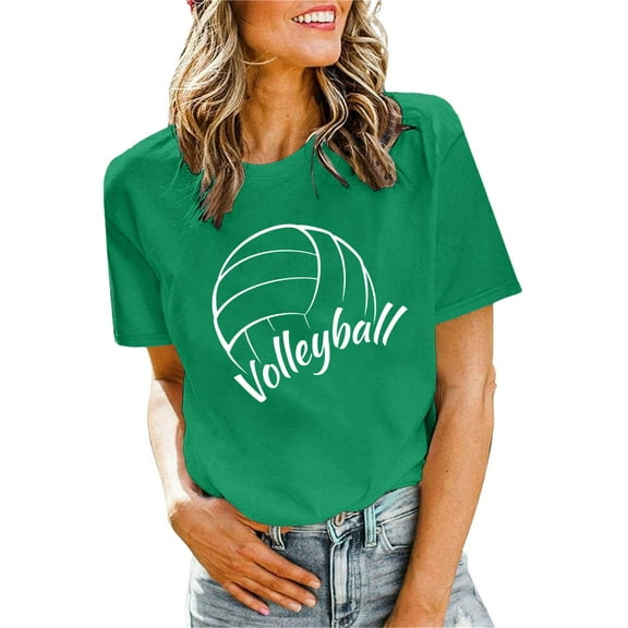 Spring Tops for Women Volleyball Shirts Team Tee Tops Graphic Casual Short Sleeve Shirts for Women Green L