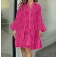 thumbnail image 1 of Spring Tops for Women Womens Dresses Plus Size Fall Fashion Women V-Neck Solid Embroidery Patchwork Lace Button Long Sleeve Dress, 1 of 7