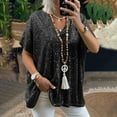 thumbnail image 1 of Spring Tops for Women Long Sleeve Shirts for Women under $10 Women Sexy Short Sleeve Sequins Loose Polluer Solid V-Neck Blouse Shirt Tops Black S, 1 of 5