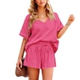 thumbnail image 1 of Spring Tops for Women Womens Sets 2 Piece Outfits Women's Fashion Casual Solid Color Short Sleeved Shirt And Shorts Two-piece Set, 1 of 6