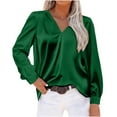 thumbnail image 1 of Spring Tops for Women Womens Tops 3/4 Sleeve Women's New Satin Pleated V-Neck Casual Loose Fitting Long Sleeve Shirt Tops Green M, 1 of 8