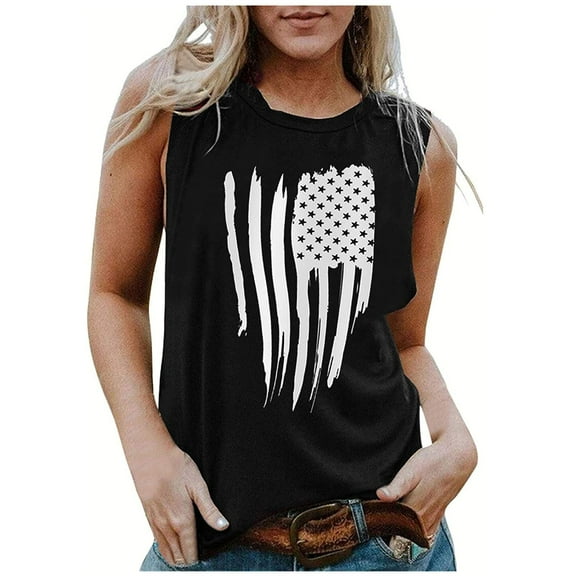 Spring Tops for Women Womens Tops Under $5 Fashion Women Sleeveless independence Day Flag Print Tank Tops Shirts Gifts for Women