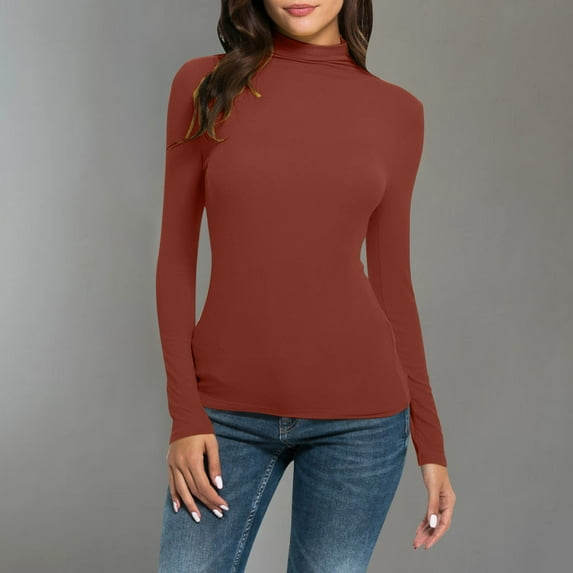 Spring Tops for Women Womens Tops under $10 Fashion Womens Solid Color Turtle Neck Long Sleeve Knitting T-Shirt Slim Blouse Tops
