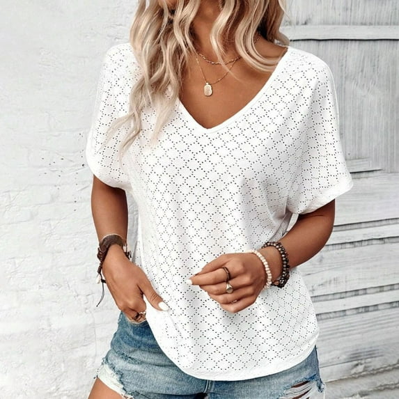 Spring Tops for Women Womens Tops Plus Size Clearance Spring Summer 2025 Women V Neck Short Sleeves Loose T-Shirt Blouse Tops