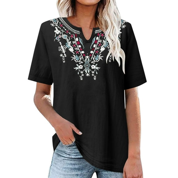 Spring Tops for Women Workout Tops Plus Size Women Fashion Women's Summer V-Neck Short Sleeve Cotton Linen Solid Casual T-shirt Blouse