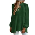 thumbnail image 1 of Spring Trendy Pleated Tops for Women Long Puff Sleeve Crewneck Keyhole Tiered Casual Flowy Babydoll Shirts Green,M, 1 of 7