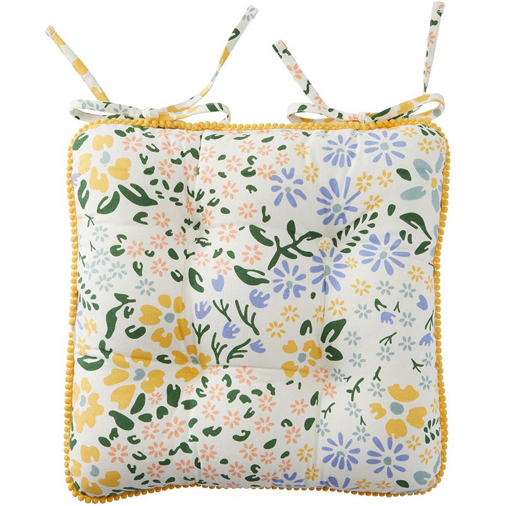 Spring Tropical Floral Seat Cushion Chair Pad with Ties for Dining