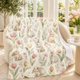 Abed Rabet Spring Tulip Bunny Blanket with Watercolor Rabbits, Peach and Pink ...
