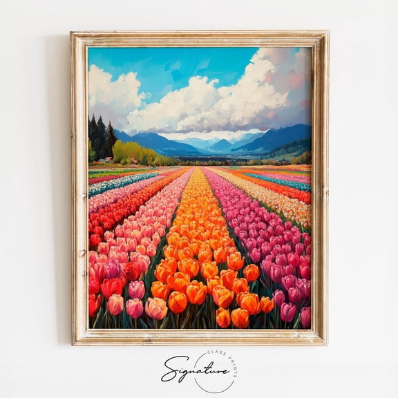 Spring Tulip Fields in Skagit Valley, Vibrant Floral Landscape Art, Scenic Tulip Bloom, Rustic Spring Wall Decor, 3981 Unframed Paper Print