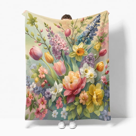 Spring Tulip Floral, Flannel Fleece Throw Blanket, Soft Cozy Plush Lightweight Warm, All-Season Decorative, Couch Sofa Bed Throw, Cozy Gift, for Bedroom Living Room Office Travel