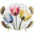 thumbnail image 1 of Spring Tulip Floral Round Tablecloth 45-54 Inch Round Fitted Table Cloth with Elastic Edge, Botanical Aesthetics Grey Grid Waterproof Table Cover Protector for Outdoor Picnic Party Dining, 1 of 6