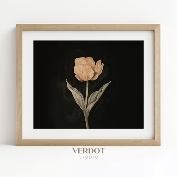 Spring Tulip Flower, Easter Wall Art, Vintage Hydrangea Floral Print, Dark Moody Botanical Spring Decor, 25025, Unframed Canvas Size 16x24