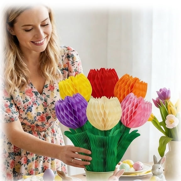 Spring Tulip Flower Honeycomb Centerpieces Paper Tulip Floral Honeycomb Ceiling Hanging Decoration for Office Home Wedding Birthday Easter Decor,C