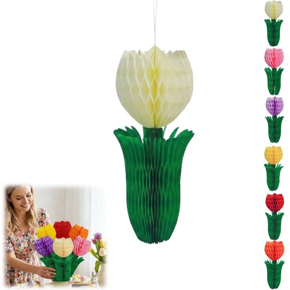 Spring Tulip Paper Flower Honeycomb Centerpieces for Table Easter Party Decorations for Table Pastel Tulip Mothers Day Decoration, Floral Centerpieces for Easter Party Birthday Tea Party,C