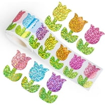 Spring Tulip Stickers Roll Laser Colorful Flower Shape Seal Stickers Floral Waterproof Self-Adhesive Decals for Envelope Journal Decor Birthday Holiday, 500 Pcs