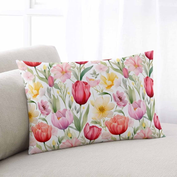 Spring Tulip Throw Pillow Covers, Summer Floral Botanical Elegant Soft Breathable Pillow Cases with Invisible Zipper for Sleeping, Standard Pillowcases for Couch Bed Sofa Chair 20x26 Inches