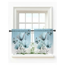 Spring Tulip Tier Curtains 36 Inch Length,Sheer Curtains for Bedroom Living Room,Pastoral Rustic Chic Butterfly Floral Rod Pocket Voile Drapes Kitchen Curtains Small Half Window 27.5"x36" 2 Panels