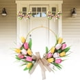 thumbnail image 1 of Spring Tulip Wreath for Front Door, Tulip Floral Wreath for Outdoor Wedding Decor, Boho Easter Holiday Wall Party Supplies ,16 Inches, Yellow, 1 of 6