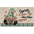 thumbnail image 1 of Spring is Here When Tulips Appear Decorative Front Door Mat, Gnome Flower Green Plaid Doormat Indoor Outdoor Non-Slip Floor Entryway Rug, Polka Dot Farmhouse Home Kitchen Decoration 17x30 Inch, 1 of 6
