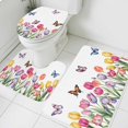 thumbnail image 1 of Spring Tulips Bathroom Rugs Set Watercolor Pink Red Purple Floral Leaf Butterfly Non Slip Absorbent Soft Bath Mats 3 Piece Set with Bathroom Rug, U-Shaped Floor Mat, Toilet Seat Cover Large Size, 1 of 9