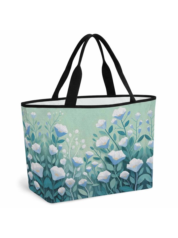 Spring Tulips Beach Bag for Women, Large Breathable Mesh Beach Tote Bag, Wildflowers Petals Stems Botanical Plants Sandproof Lightweight Travel Bags for Vacation Picnic Swimming Pool 15.7"x15.7"x9.1"