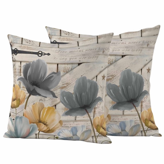 Spring Tulips Flower Outdoor Waterproof Pillow Covers, Vintage Floral Barn Doors Rustic Beige Decorative Square Throw Pillowcase Sofa Cushion Sham for Patio/Couch/Chair, 18"x18" 2 Pack