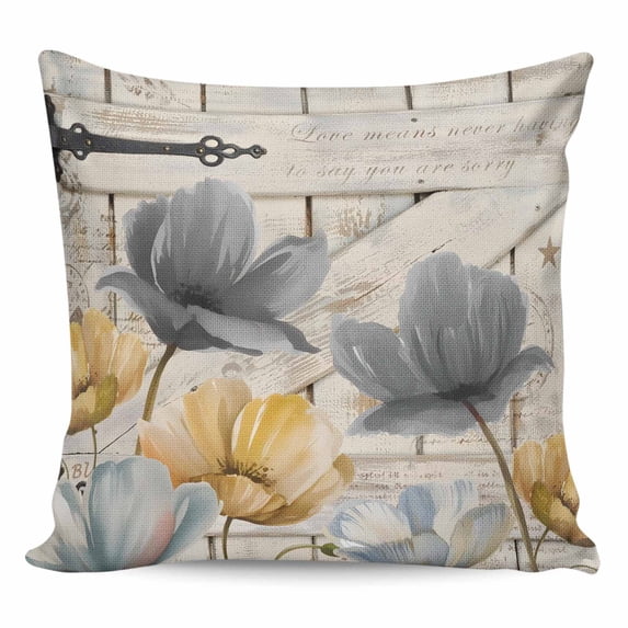 Spring Tulips Flower Pillow Covers 20x20 Inch Decorative Throw Pillow Cover, Vintage Floral Barn Doors Rustic Beige Sofa Pillowcases Accent Cushion Case Home Decor Bedroom Living Room