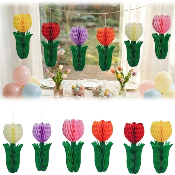 Spring Tulips Honeycomb Decorations Tabletop & Hanging for Home Garden Easter in Bloom Party Decor,E