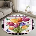 thumbnail image 1 of Spring Tulips Round Area Rug 4Ft Washable Circle Rugs for Bedroom Dining Room, Colorful Flowers Botanical Butterfly Farm Wooden Non-Slip Carpet Floor Mats Indoor Outdoor Carpet Runner Home Decor, 1 of 8
