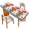thumbnail image 1 of Spring Tulips Table Cloths for 8 Foot Rectangle Tables, Colorful Flowers Botanical Butterfly Farm Wooden Patio Waterproof Elastic Fitted Tablecloths, Washable Rectangular Table Cover for Camping, 1 of 8