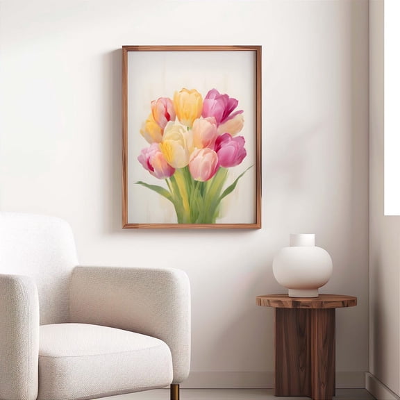 Spring Tulips Wall Art, Colorful Pastel Floral Wall Art, Spring Easter Decory Tulips Bouquet Print, #2221, Unframed Canvas Size 24x36