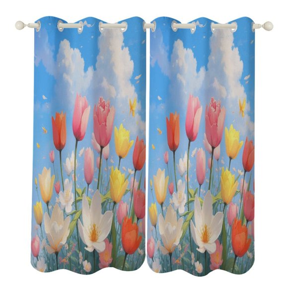 Spring Tulips in Bloom 2pcs Blackout Curtains For Living Room Bedroom Grommet Top Window Set for Left And Right Biparting Open