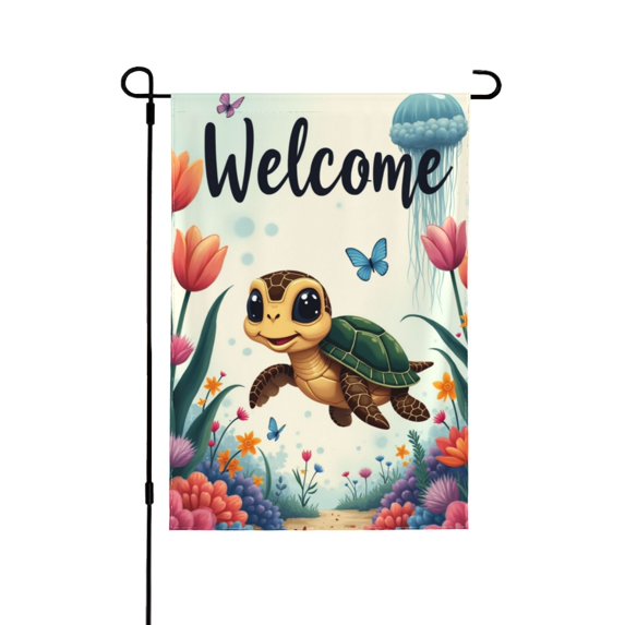 Spring Turtle Garden Flag Welcome For Outside Cute Baby Sea Turtle In Ocean With Jellyfish Coral Reefs 12×18 In Double Yard Flag Outdoor Farmhouse Decoration Home Festival Gazebo Mother Day