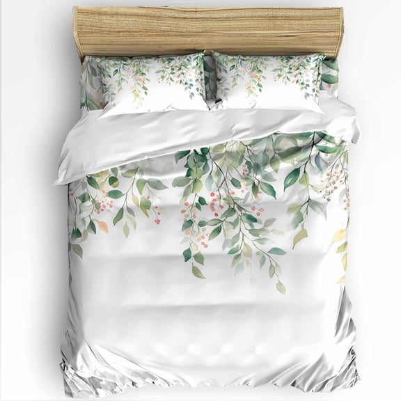 Spring Twin Size Comforter Set, Sage Green Leaf Plant Soft Bedding for All Seasons, 4 Pcs Bed Set with 1 Comforter (68"x86") ,1Sheet(66"x116"), 2 Pillowcases (19"x29")
