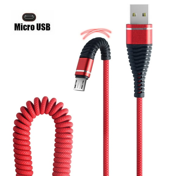 Spring USB Cable - Fast Charging & Data Sync, 2A Durables Coiled Cord for Smart Phone, Ideal for Cars Home Travel