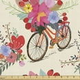 thumbnail image 1 of Ambesonne Spring Fabric by the Yard Upholstery, Flowers and Bicycle Pattern, 2 Yards, Multicolor, 1 of 5