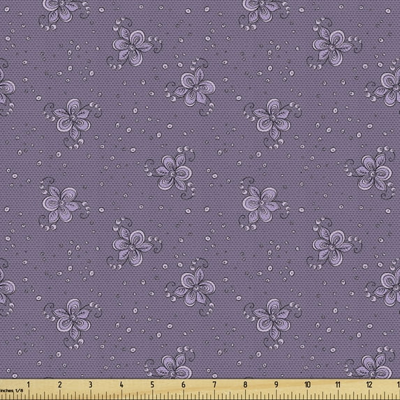 Spring Upholstery Fabric by the Yard, Flower Petals Blossoming Bouquets Floral Vintage Toned Ornamental Essence Pattern, Decorative Fabric for DIY and Home Accents, Pale Eggplant by Ambesonne