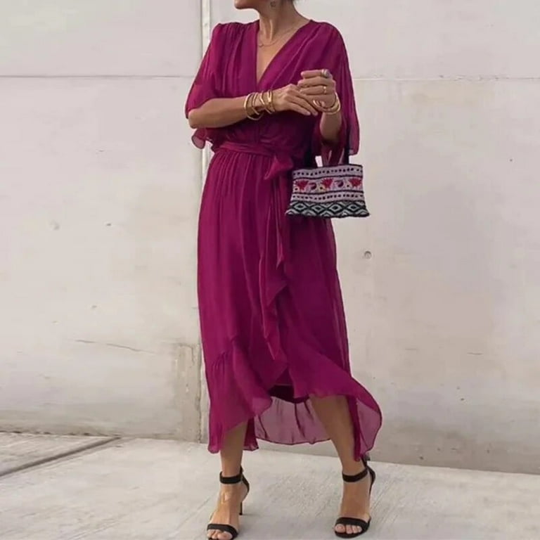 Sexy Vacation Floral Print Hollow Out Lace Up V Neck Irregular Dresses