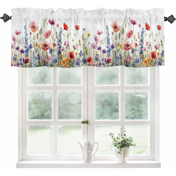 Spring Valance for Windows Kitchen Living Room Valances Rod Pocket Bathroom Small Window Treatment Floral Wild Flower 1 Panel, 54 x 18 Inch