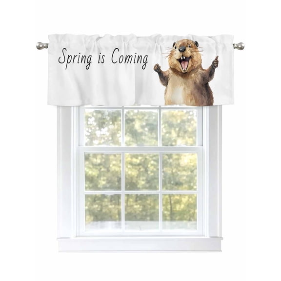 Spring Valances for Windows, Rod Pocket Kitchen Valance Curtains - Soft & Washable Small Window Treatment for Living Room,&nbsp;Bathroom, Groundhog Festival, 54x18inch
