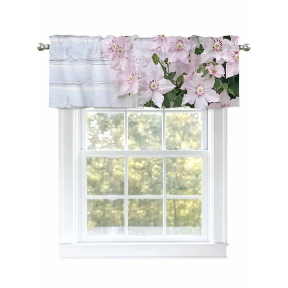 Spring Valances for Windows, Rod Pocket Kitchen Valance Curtains - Soft & Washable Small Window Treatment for Living Room, Bathroom, Pink Flower Wall Art, 54x18inch