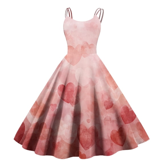 Spring Valentines Dress for Women Elegant Off Shoulder Sleeveless Dresses Love Heart Print Wine 2XL