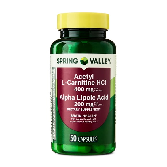 Spring Valley Acetyl L-Carnitine HCI 400 mg + Alpha Lipoic Acid 200 mg Capsules, 50 Count