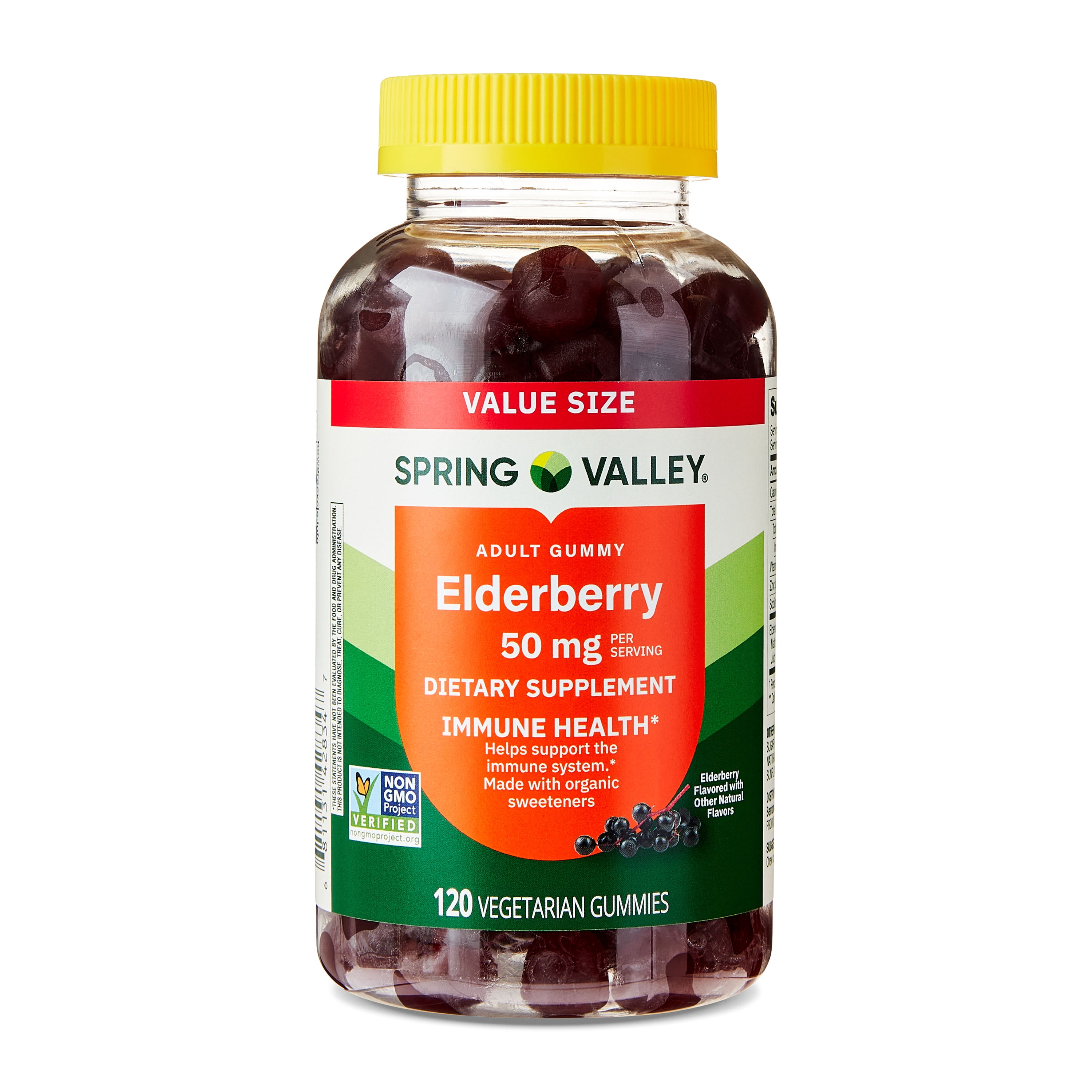 Spring Valley Non GMO Elderberry Dietary Supplement Gummies for Immune Health, 50 mg, 120 Count