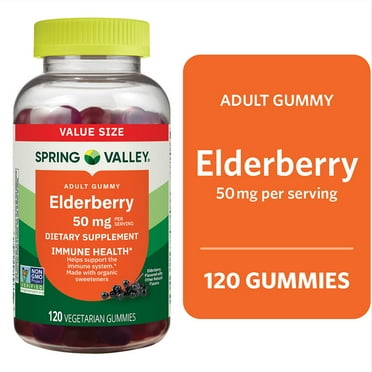 Spring Valley Non GMO Elderberry Dietary Supplement Gummies for Immune Health, 50 mg, 120 Count