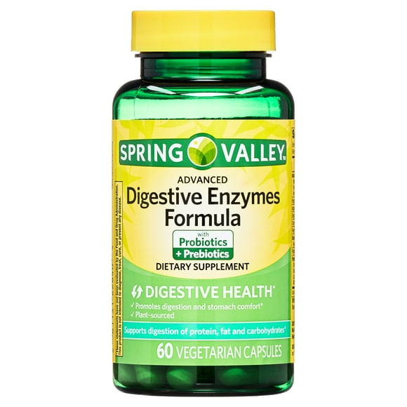 Spring Valley Advanced Formula Digestive Enzymes Vegetarian Capsules For Digestive Health, 60 Count