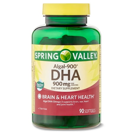 Spring Valley Algal-900 DHA Dietary Supplement, 900 mg, 90 Count