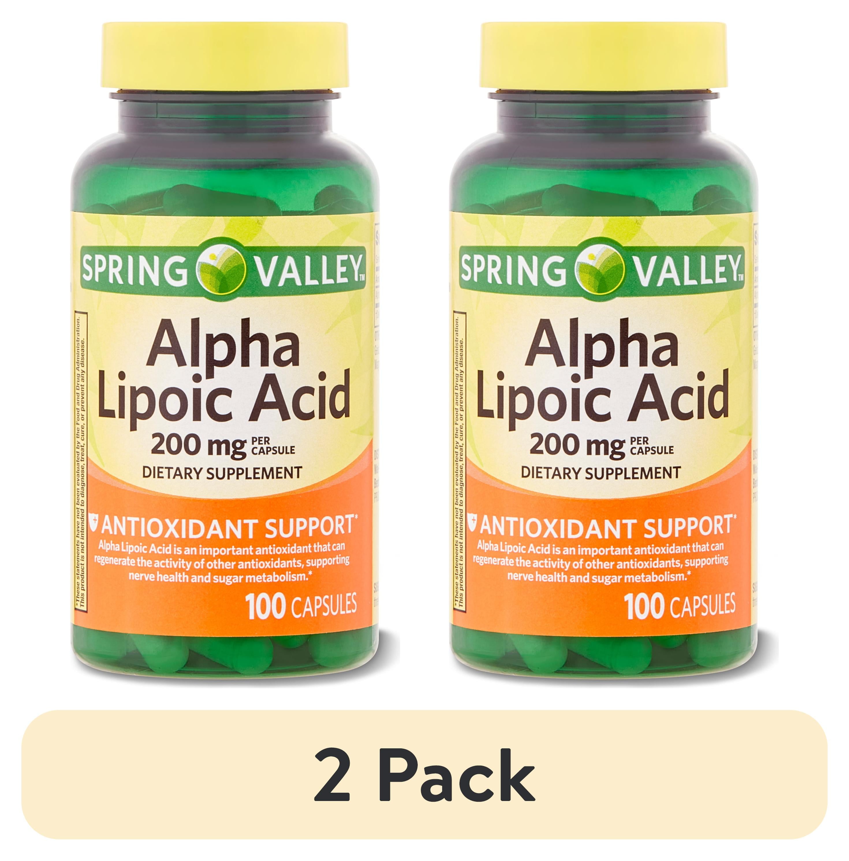 (2 pack) Spring Valley Alpha Lipoic Acid Dietary Supplement, 200 mg