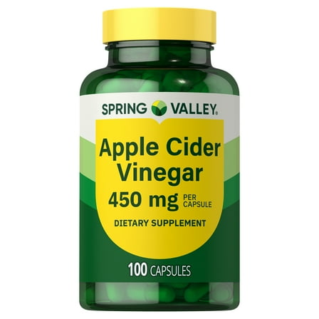 Spring Valley Apple Cider Vinegar Dietary Supplement Capsules, 450 mg, 100 Count